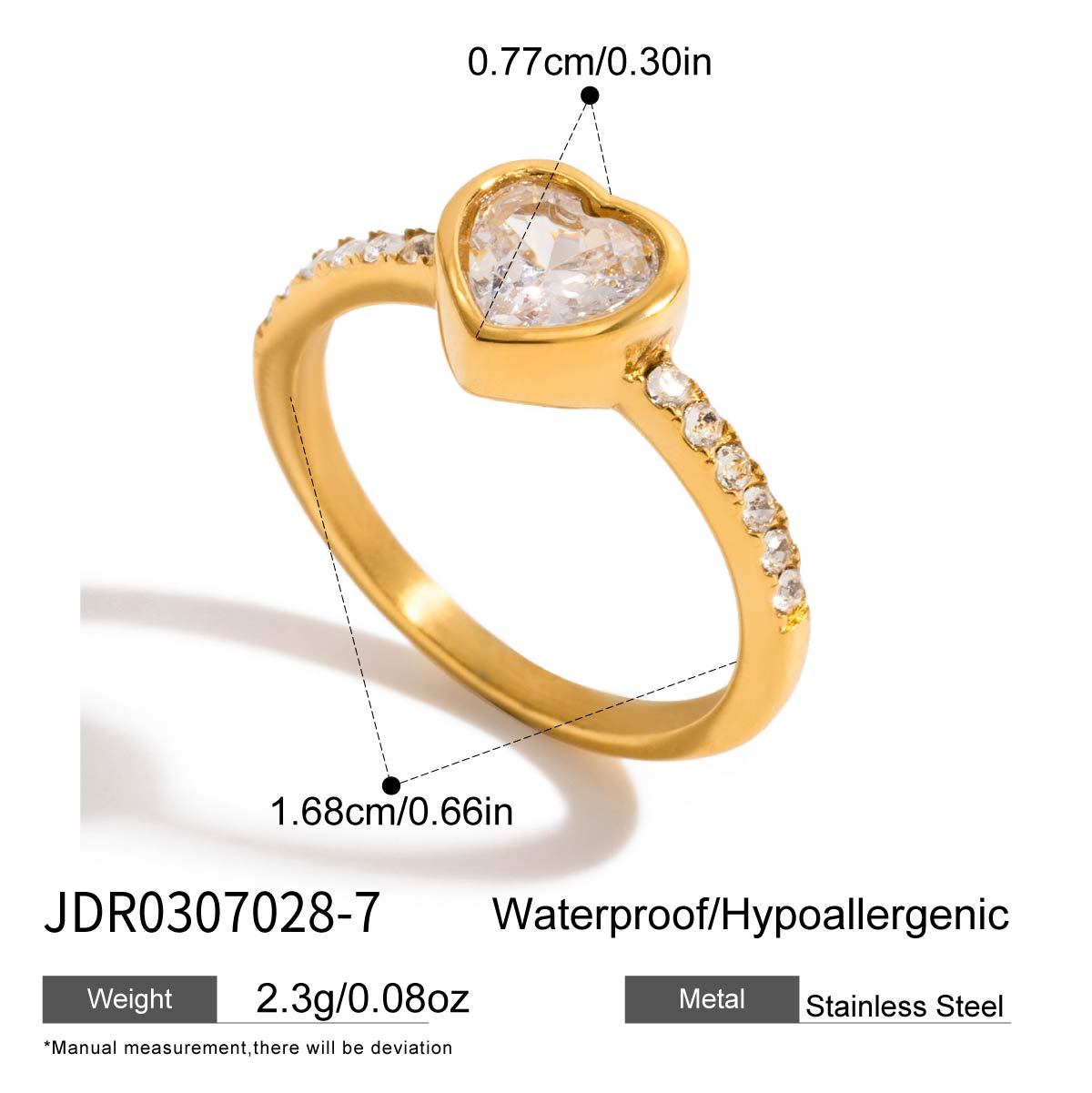 Minimalist Heart Stainless Steel PVD Ring with Cubic Zirconia for Women