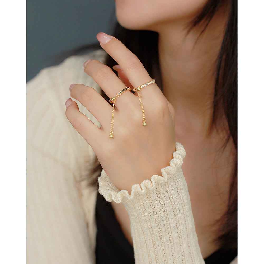 Sweet Streetwear Geometric Round Sterling Silver Plated Cubic Zirconia Stackable Adjustable Ring