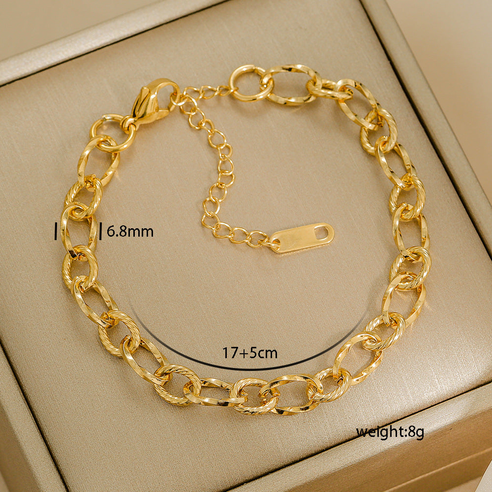 Bracciale Minimalista in Acciaio al Titanio da Donna con Placcatura in Oro 18K, Design a Catena Semplice, Set di Gioielli Versatili per Tutti i Giorni