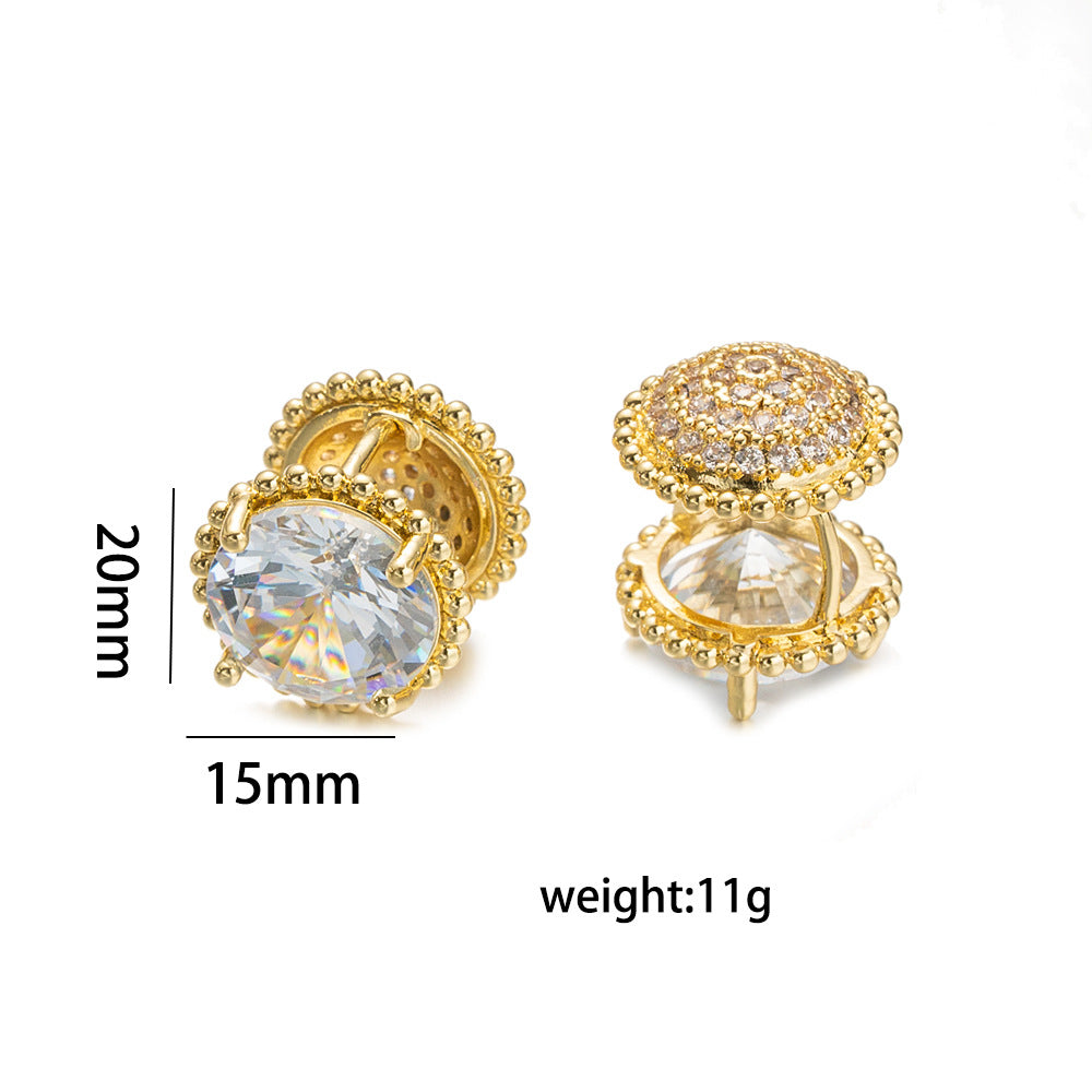 Eleganti Orecchini Geometrici Francesi Vintage con Zirconia in Ottone Placcato Oro 18K da Donna