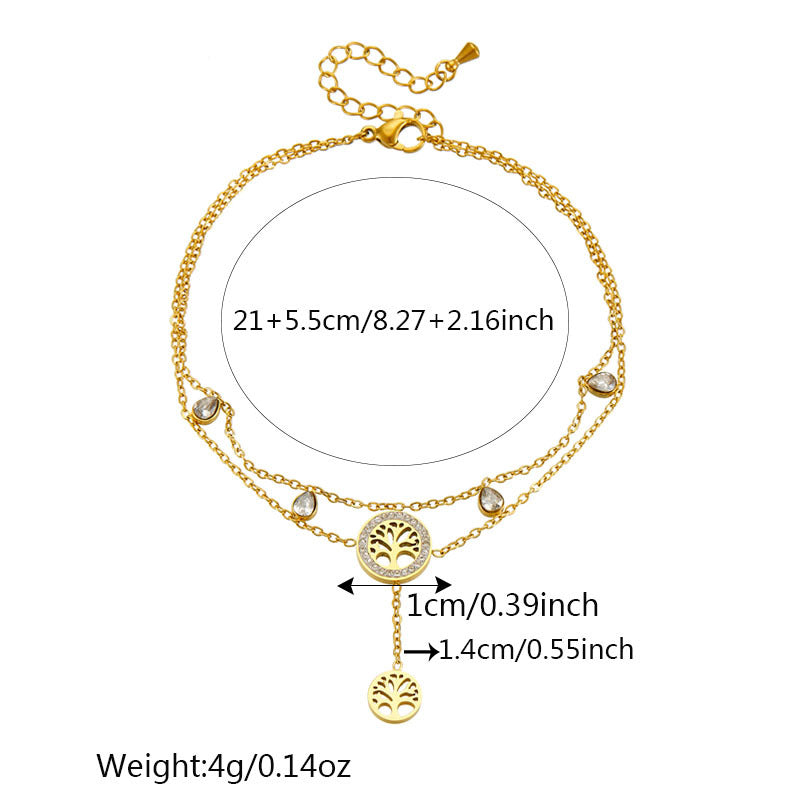 Minimalist Stainless Steel Star Anklet with Layered Chain and Tassel