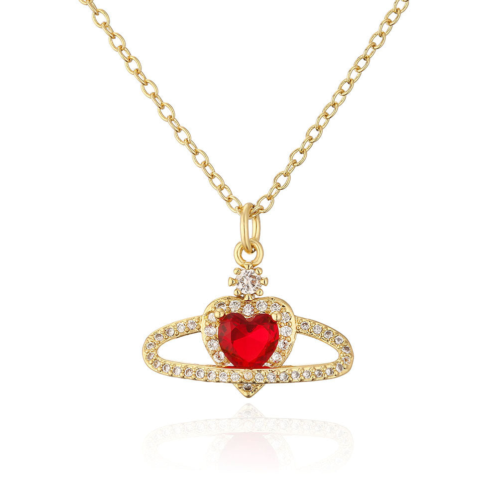 Minimalist Geometric Heart Pendant Necklace for Women in Copper with 18K Gold Plating and Zircon Inlay