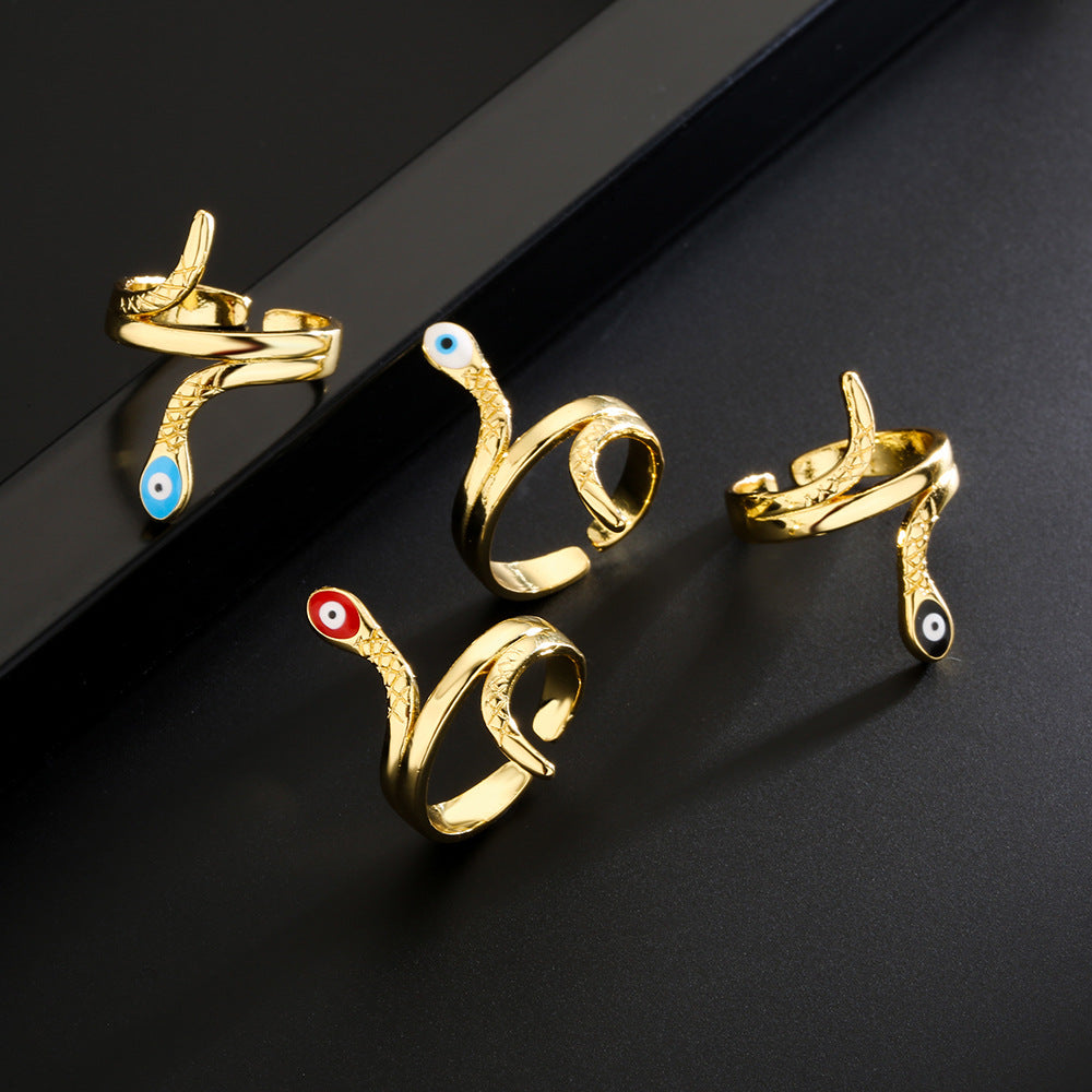 Simpatico anello aperto a serpente geometrico placcato in oro 18 carati con smalto di rame, gioielli di moda da donna