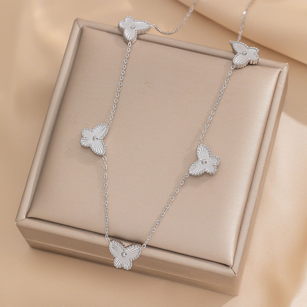 Luxury Style Butterfly Bow Pendant Necklace Set in Titanium Steel with Electroplating Finish for Women