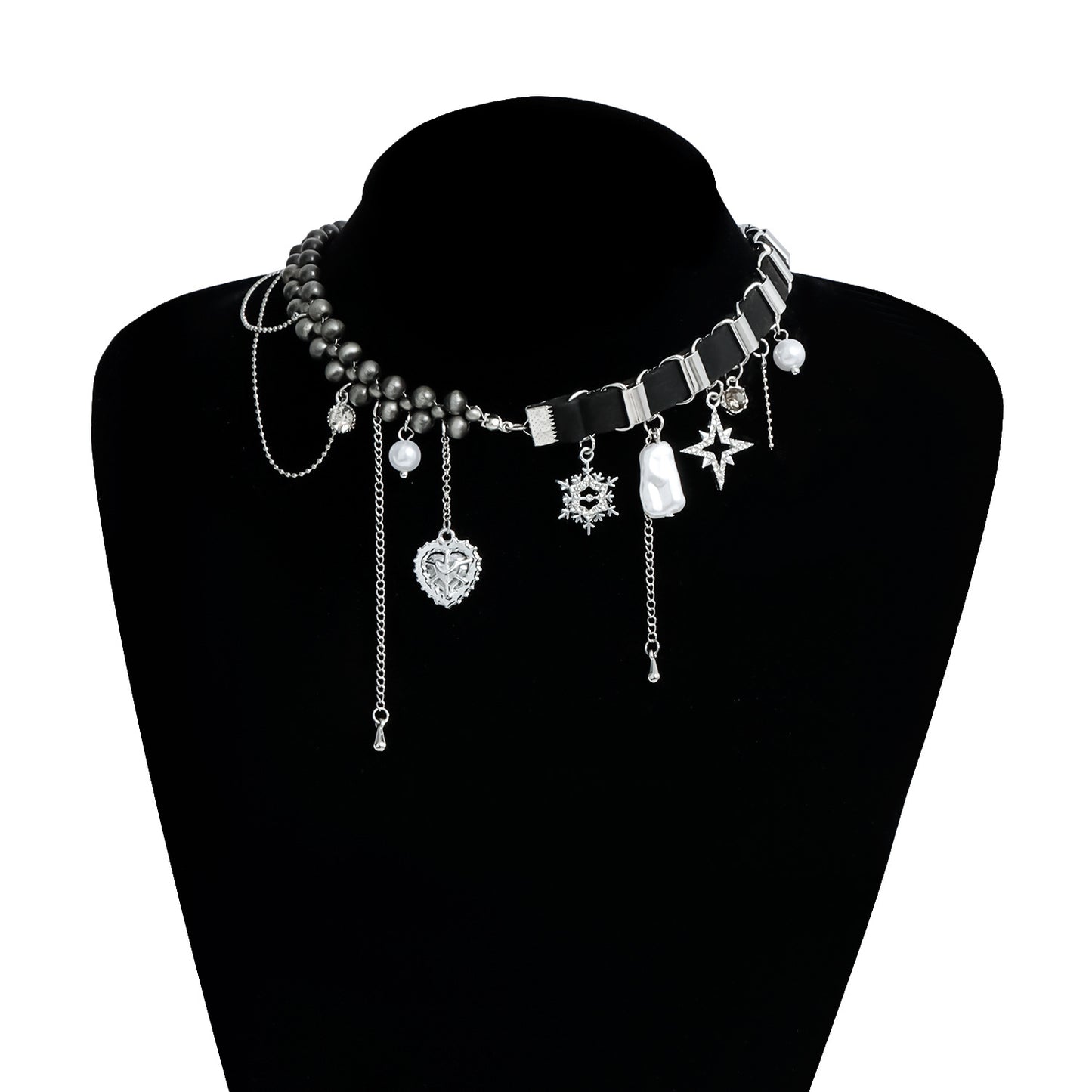 Collar de Terciopelo con Cordón Trenzado y Cuentas Sexy y Femenino con Colgante de Corazón y Geométrico Chapado en Aleación para Mujer