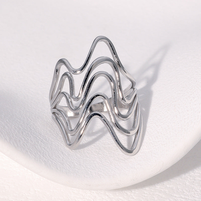 Minimalist Geometric Line Irregular Index Finger Ring in Stainless Steel with Plated Finish for Women