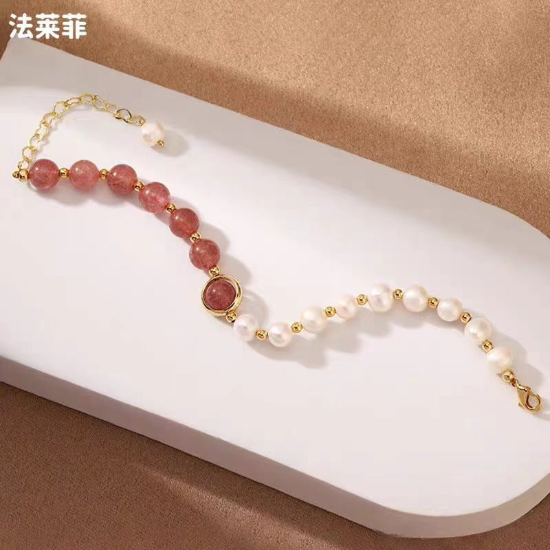 Minimalist Sweet Geometric Alloy Plated Bracelet with Pearl and Crystal Inlay for Women