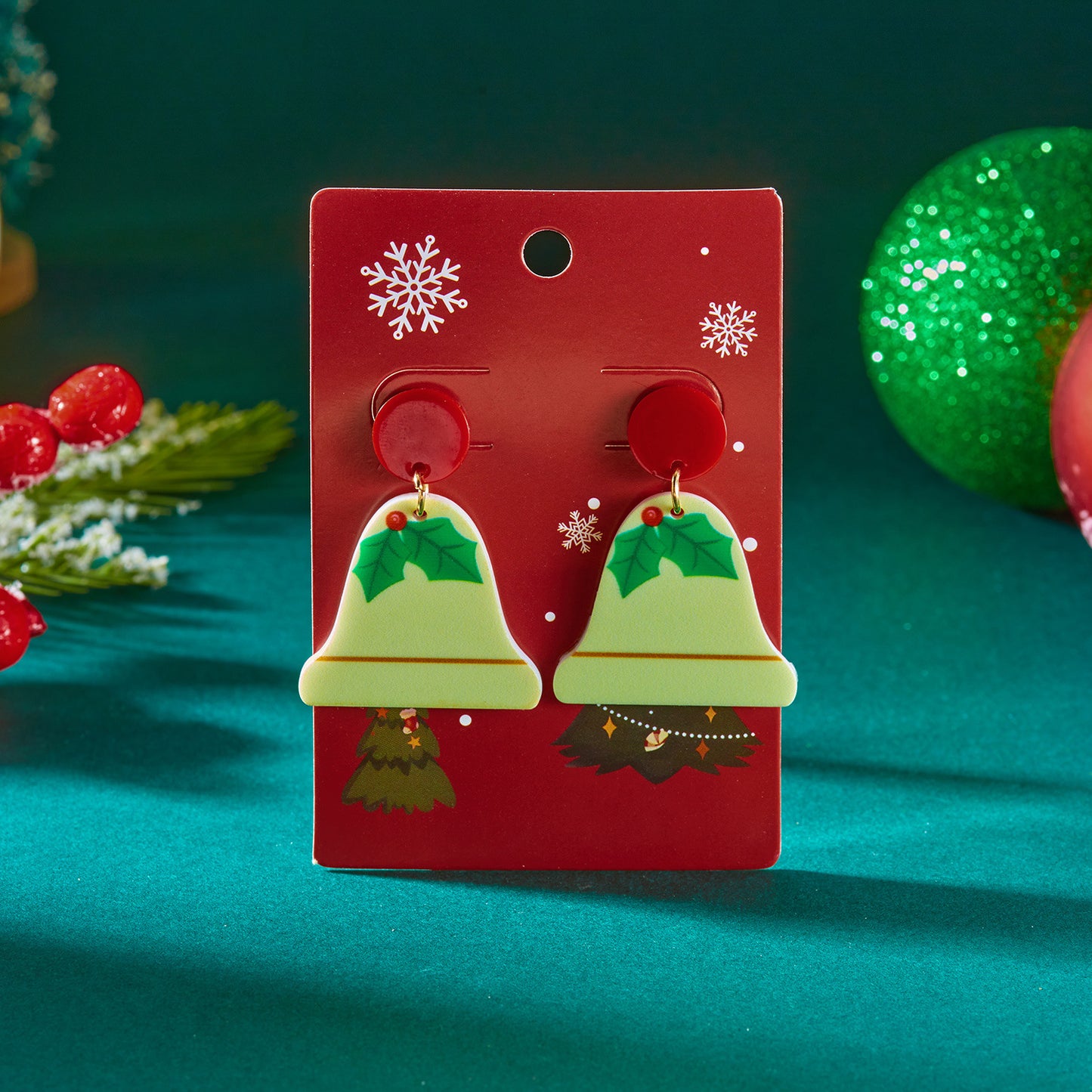 Cute Christmas Deer and Bell Acrylic Earrings for Women with Printed Holiday Design