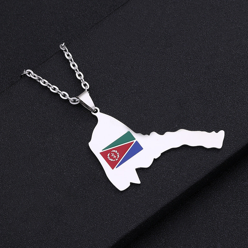 Retro Geometric Pendant Necklace in Stainless Steel with Enamel Finish for Unisex Wear