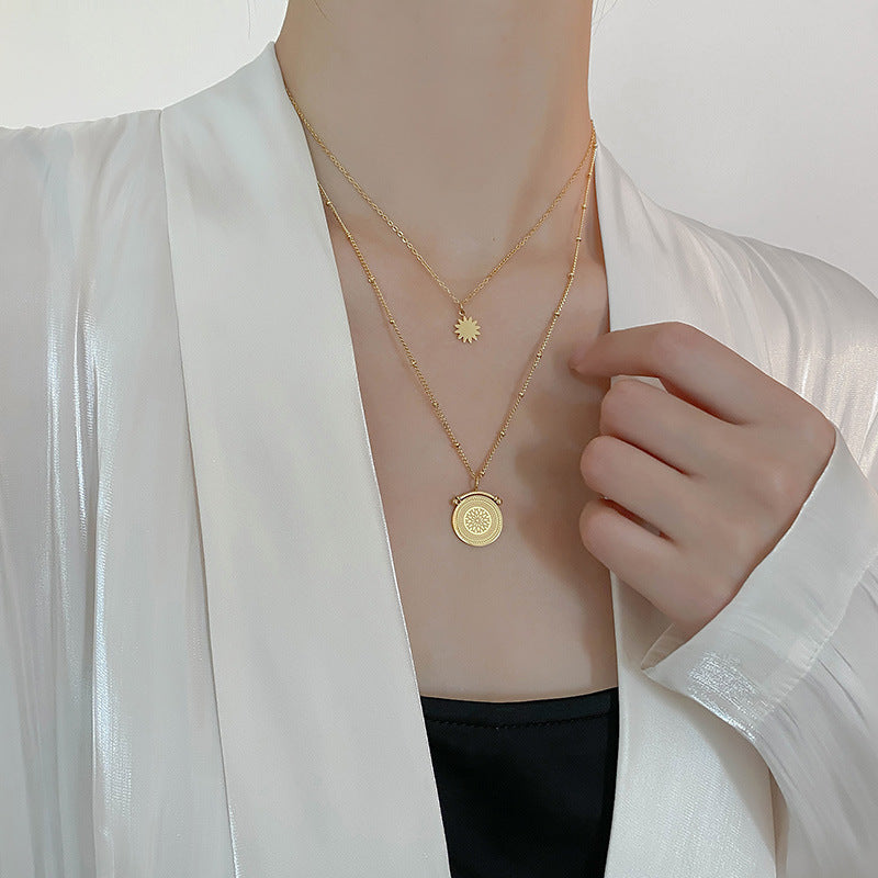 Collana a Doppio Strato in Acciaio al Titanio a Ottagramma Geometrico in Stile Vintage da Donna con Finitura Galvanizzata, Ipoallergenica e Resistente allo Sbiadimento
