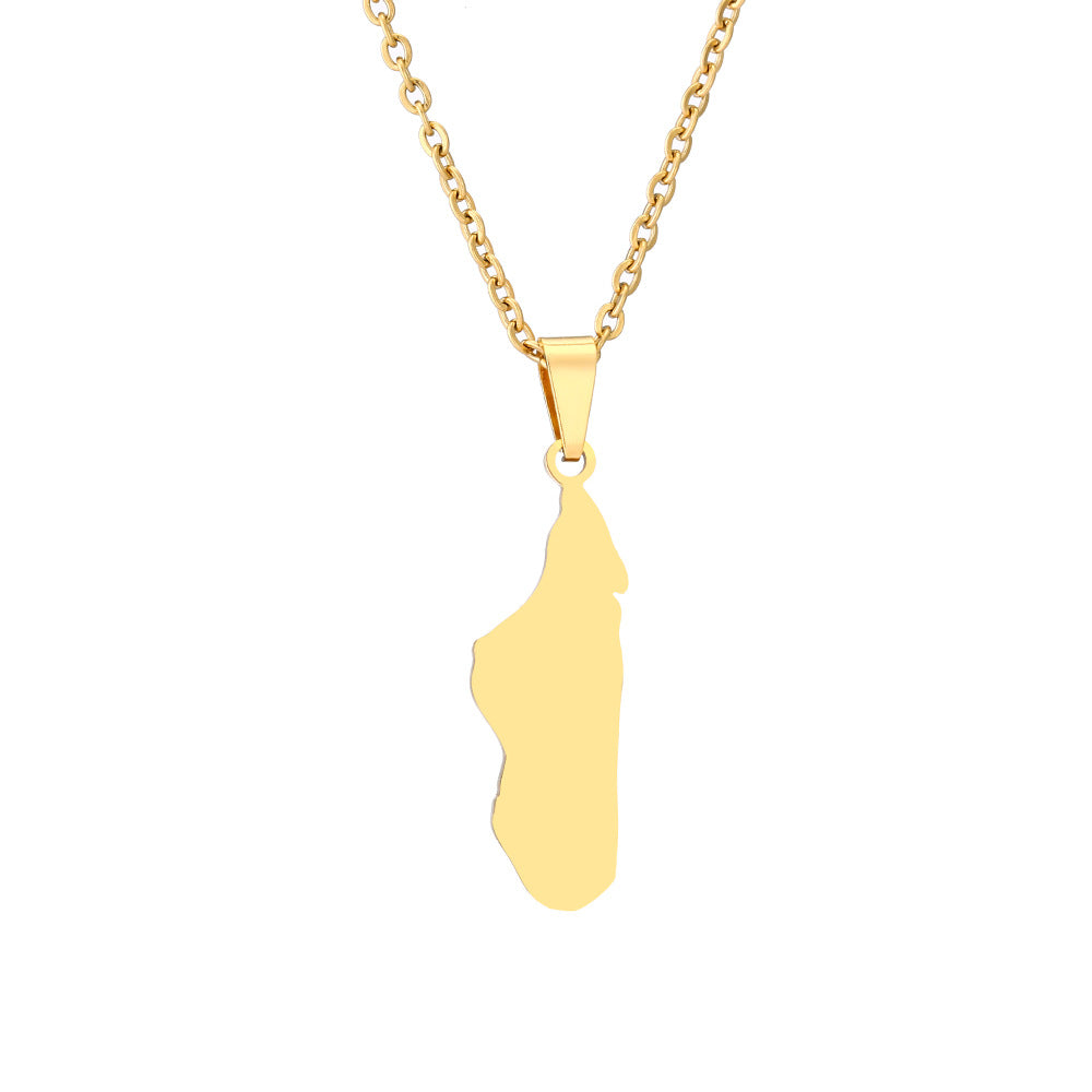 Ethnic Geometric Pendant Necklace in Stainless Steel with Titanium Steel Charm and Plated Finish on O-Chain