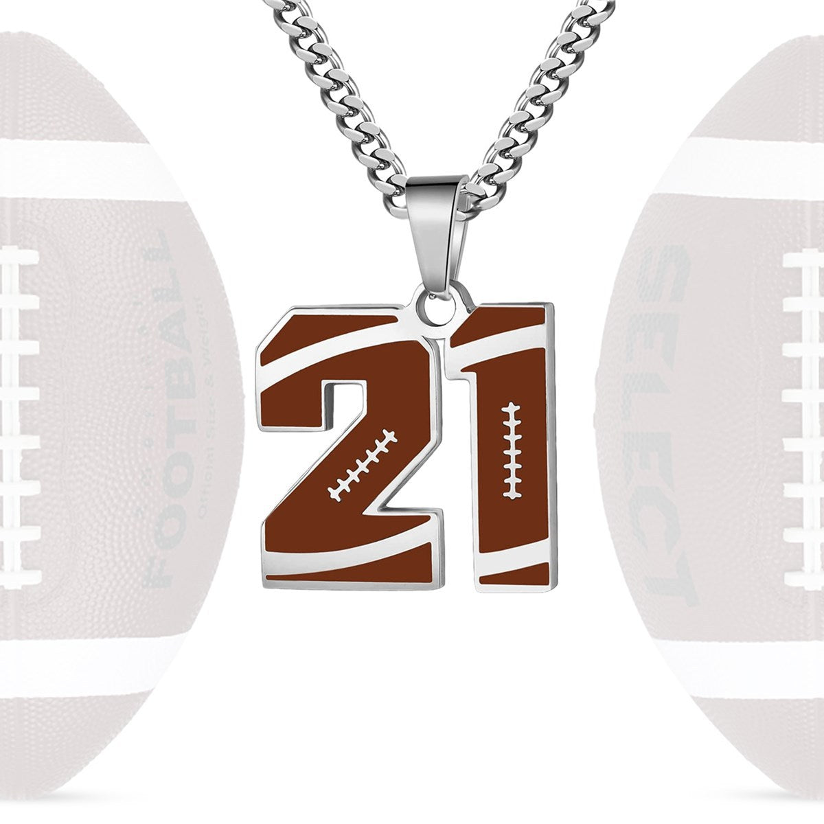 Motivational Football Number Pendant Necklace for Men in Stainless Steel with Polished Finish and Letter/Number Design