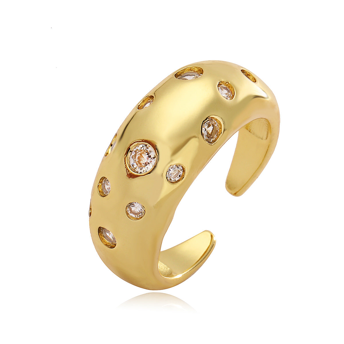 Minimalist Geometric Copper Ring with Gold Plating and Zircon Inlay for Women