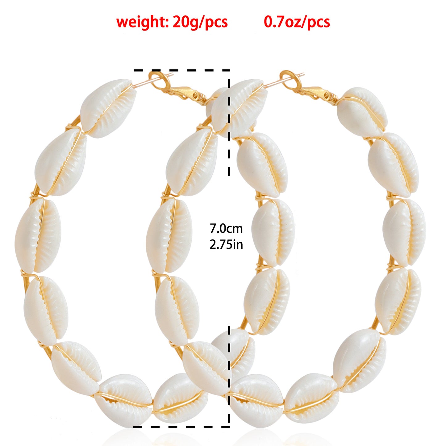 Geometric Shell Earrings for Women Handwoven Beach Vacation Jewelry with Plated Metal Hoops