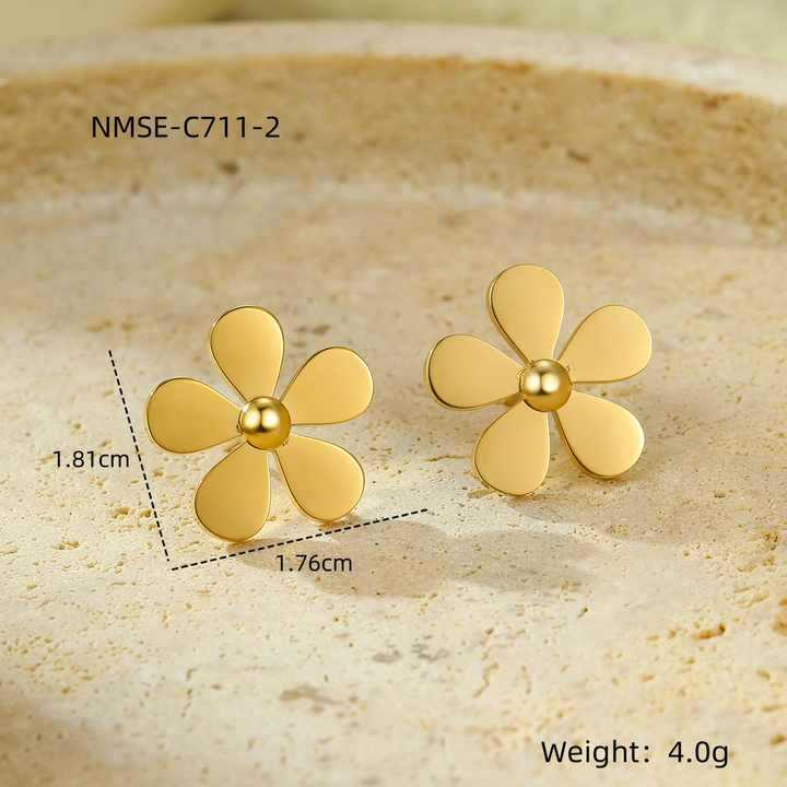 Orecchini a perno da donna a forma di margherita, minimalisti, in acciaio inossidabile, placcati oro 18 carati
