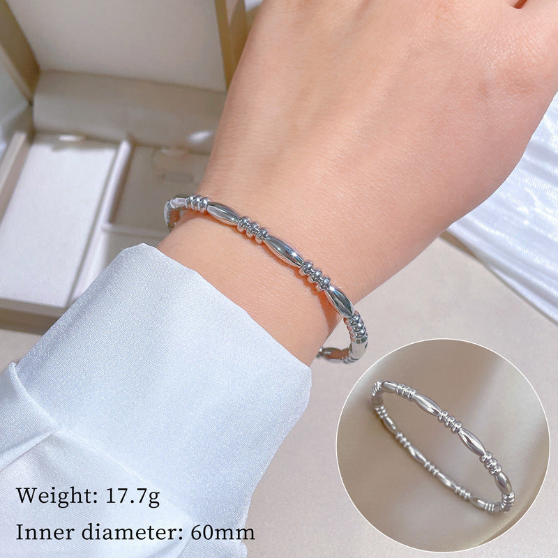 Minimalist Luxury Titanium Steel Bracelet with Mother-of-Pearl Smile Charm