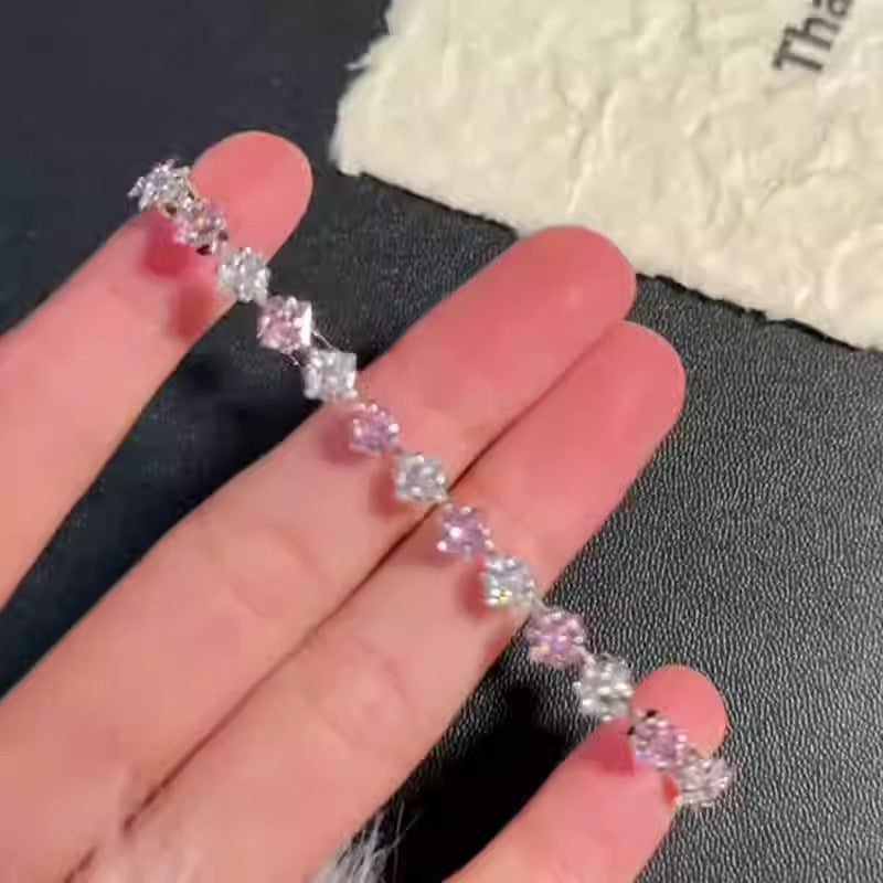 Luxury Fashion Rhinestone Hexagram Diamond Shape Bracelet for Women with Snap Clasp