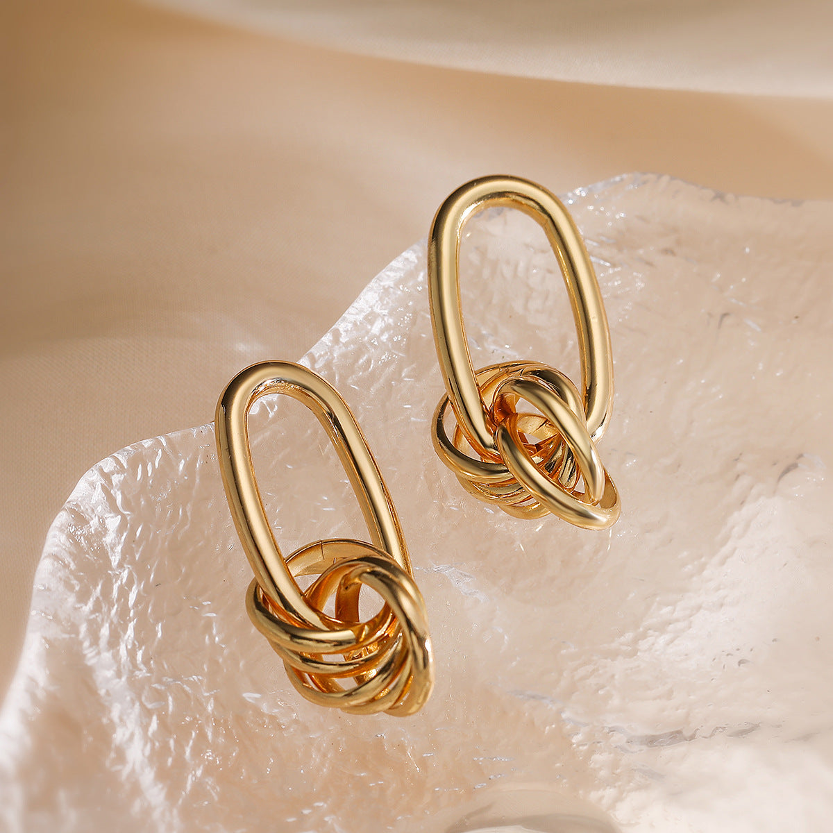 Minimalist Irregular Geometric Copper Earrings with Real Gold Plating for Women