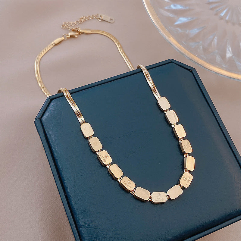 Minimalist Geometric Square Smile Titanium Steel Necklace for Women with Snake Chain