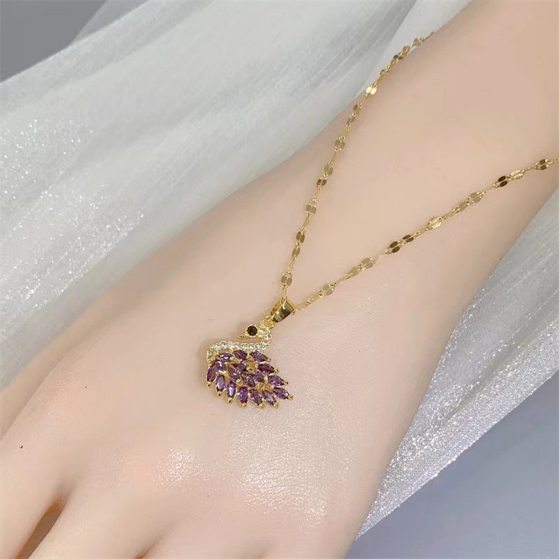 Collana pendente con quadrifoglio in acciaio al titanio placcato oro rosa 18 carati minimalista di lusso da donna