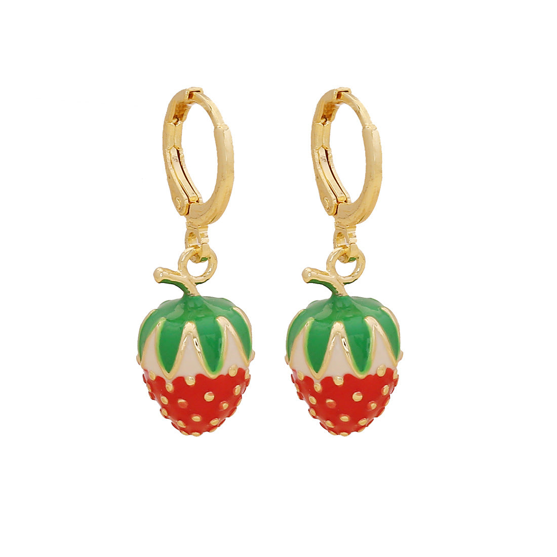 Sweet and Edgy Cherry and Strawberry Fruit-Shaped Earrings for Women Made of Copper with Enamel Finish