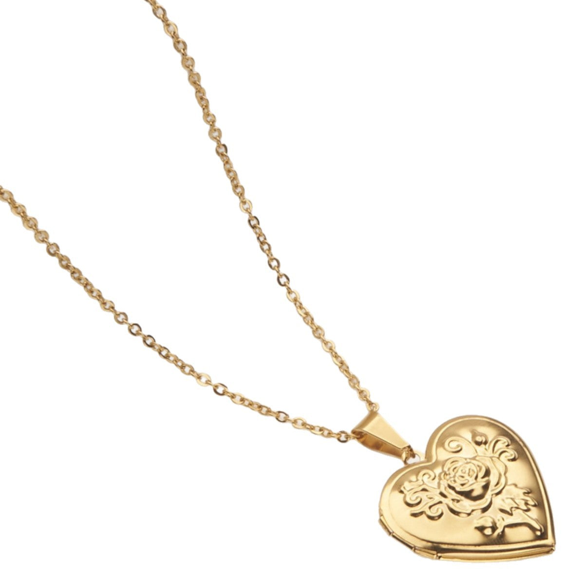Luxury Rose-Shaped Opening Photo Frame Pendant Necklace in Stainless Steel with Polished Finish for Unisex Daily Wear