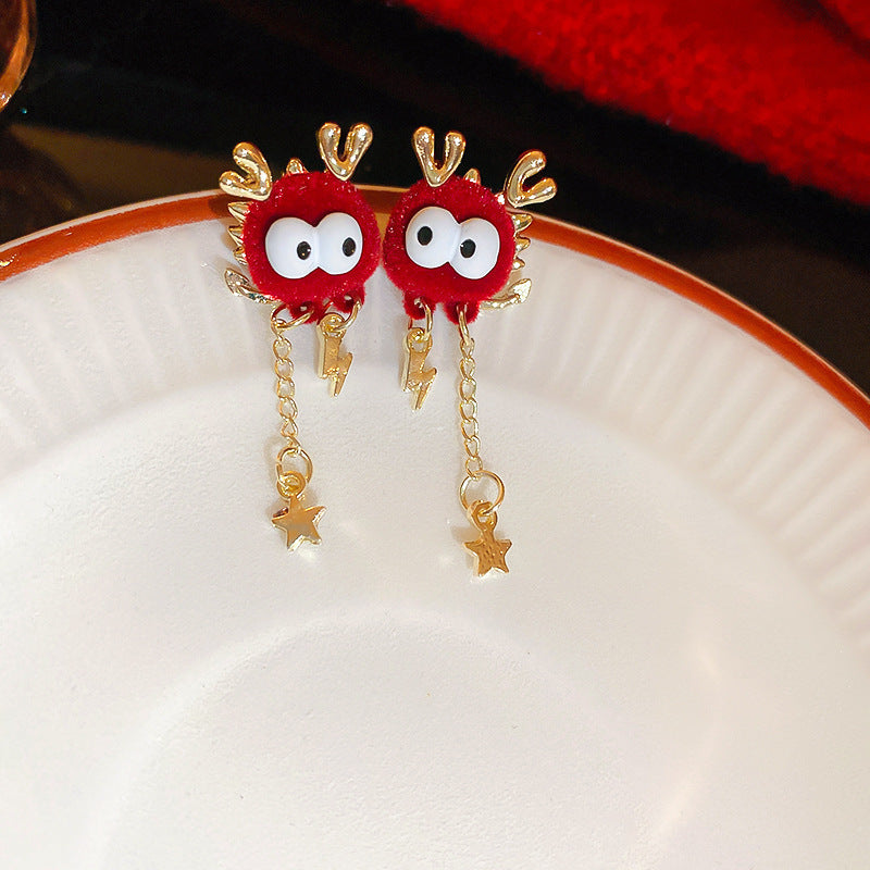Elegant Geometric Dangle Stud Earrings for Women with Red Tassels, Alloy Base and Gold Plated Finish