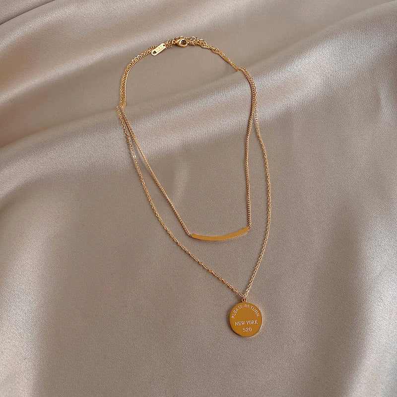 Minimalist Geometric Titanium Steel Double-Layer Necklace for Women with Plated Finish Snake Chain Style