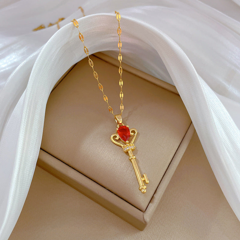 Luxury Titanium Steel Crown Pendant Necklace with Rhinestone Inlay Geometric Design for Women and Men Adjustable Locket Chain