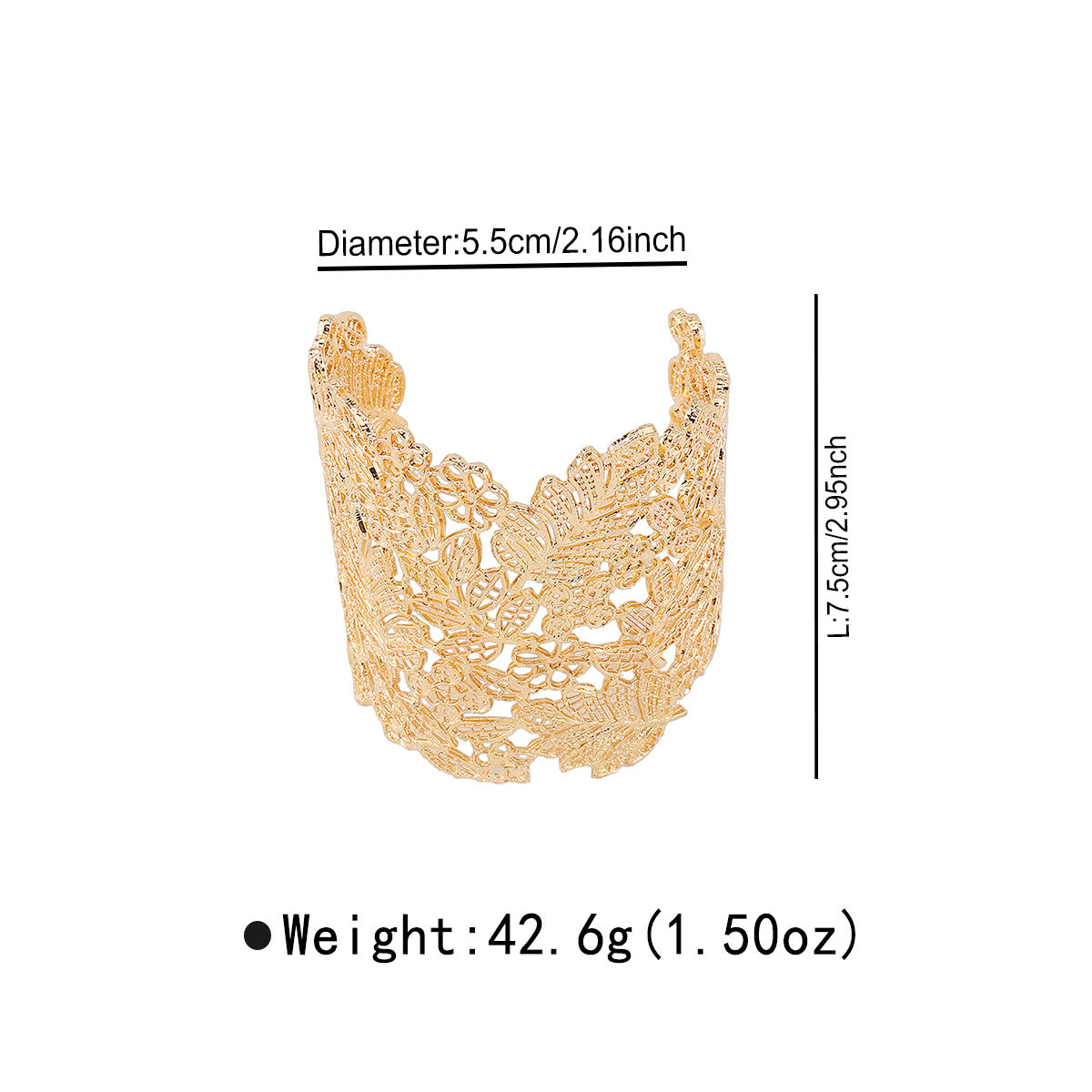 Bracciale rigido aperto minimalista di lusso con foglie e fiori per donna in lega con finitura placcata