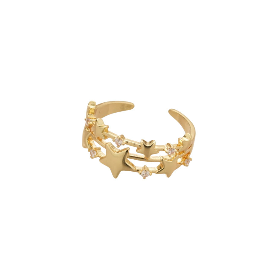 Anello aperto a forma di stella minimalista di lusso leggero con intarsio di zirconi da donna