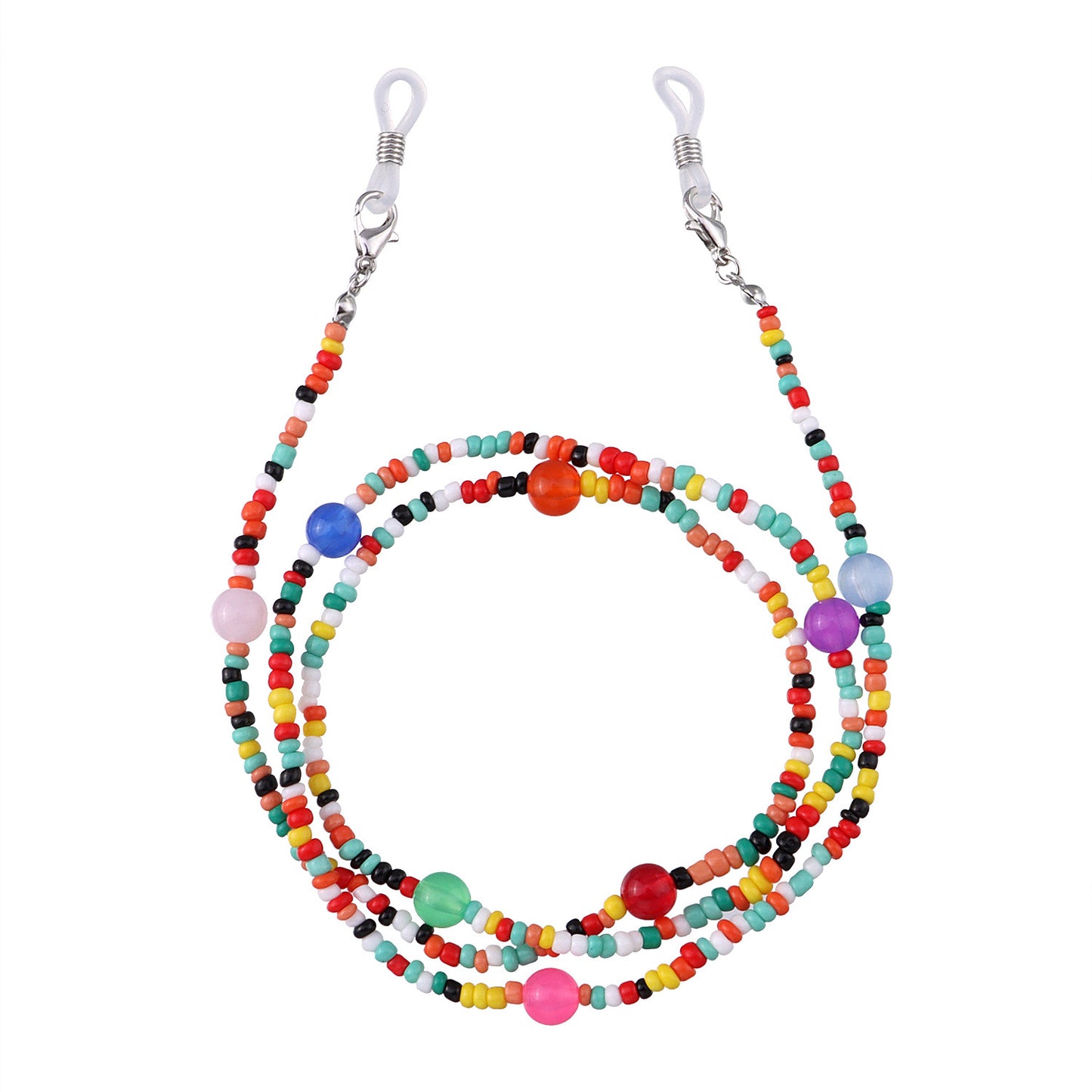 Candy Color Round Glass Beads Ball Chain Eyeglass Holder for Women