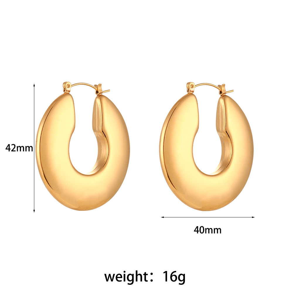 Minimalist Geometric Stainless Steel Hoop Earrings with 18K Gold Plating for Women