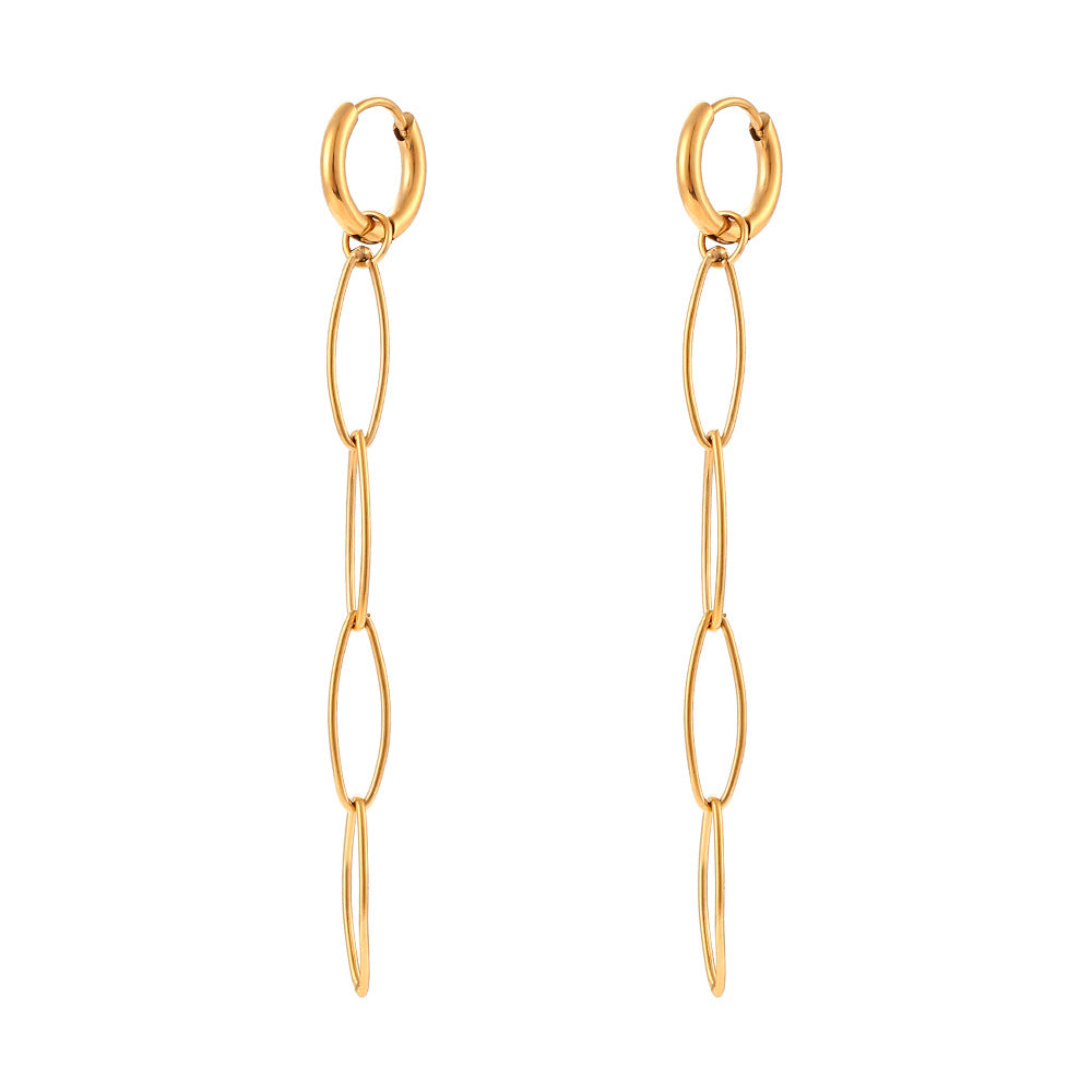 Minimalist Geometric Stainless Steel 18K Gold Plated Long Teardrop Chain Earrings for Women