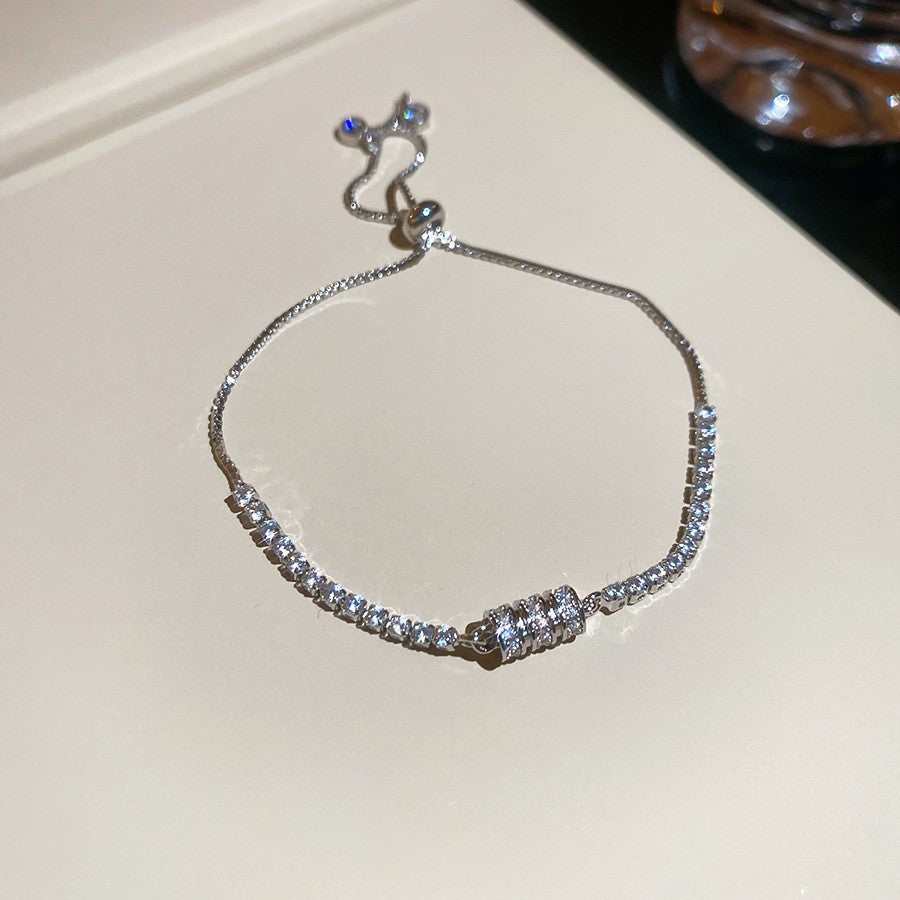 Elegant Geometric Floral Bracelet for Women in Plated Copper with Rhinestone Accents, Minimalist Office Style Hand Jewelry
