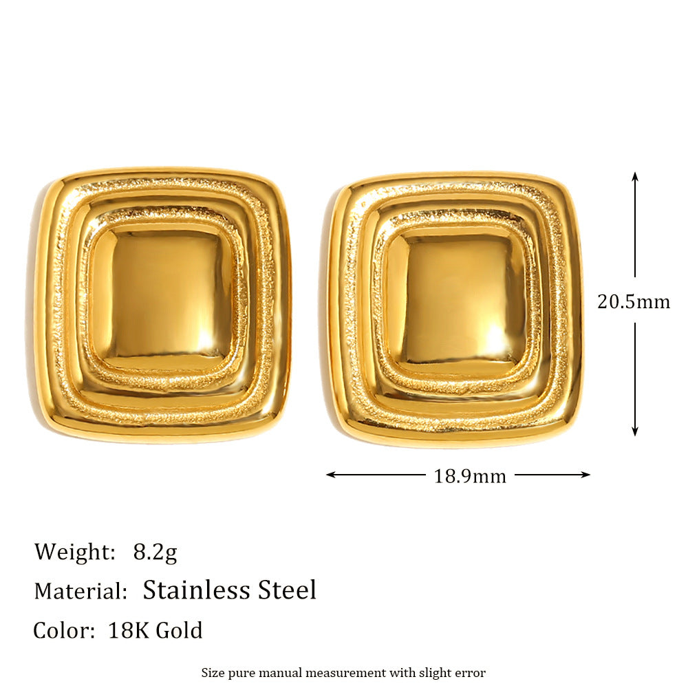 Geometric Square Frame Stud Earrings for Women in Stainless Steel with 18K Gold Plating
