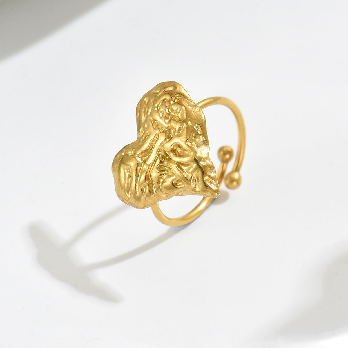 Minimalist Heart-Shaped Zinc Alloy Plated 18K Gold Adjustable Open Ring for Women