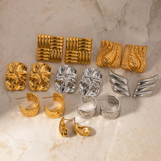 Minimalist Geometric Stainless Steel Ear Studs with 18K Gold Plating for Women