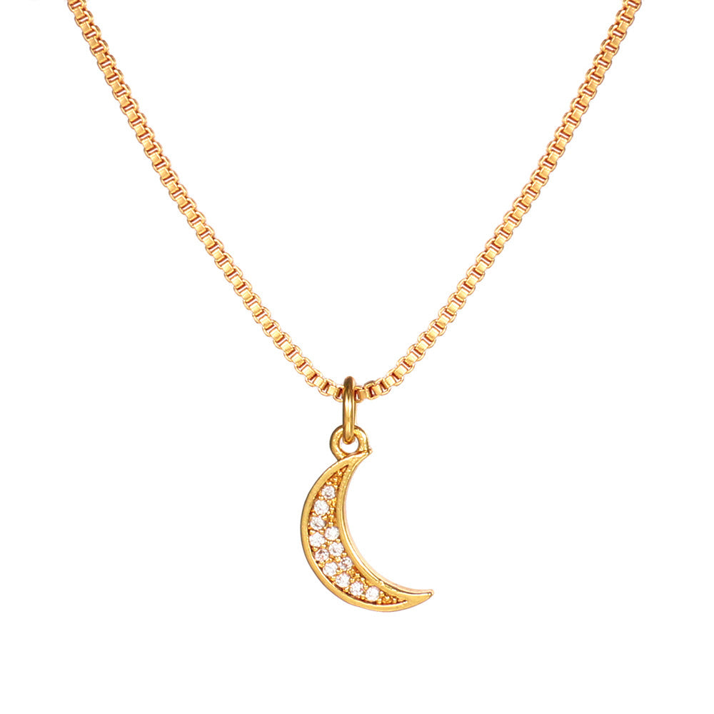 Brass Cubic Zirconia Butterfly Cross Dragonfly Heart Moon Pendant Necklace for Women with Box Chain
