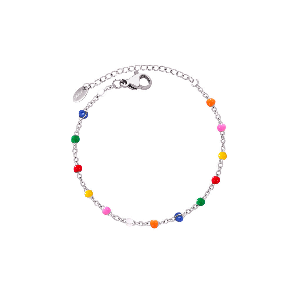 Conjunto minimalista de collar y pulsera de cadena con eslabones O de acero de titanio y detalles de esmalte para mujer