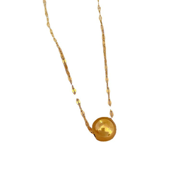 Minimalist Titanium Steel Geometric Lucky Bead Pendant Necklace for Women with Gold Plating and Locket Chain Style
