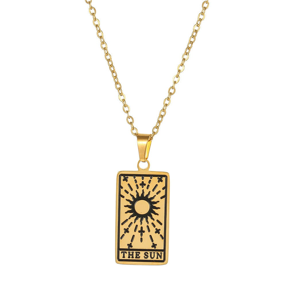 Minimalist Geometric Drip Oil Plated Titanium Steel Tarot Pendant Necklace with Cable Chain