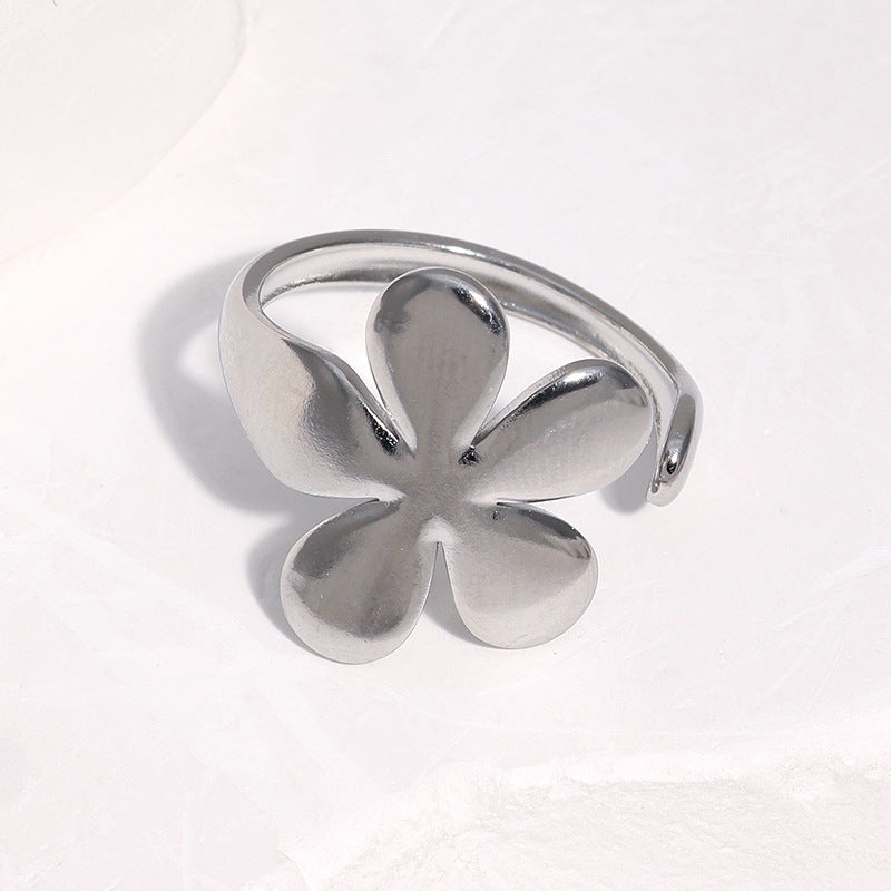 Sweet Minimalist Floral Plated Stainless Steel Adjustable Ring for Women
