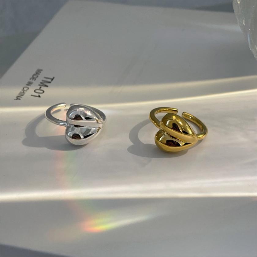 Anillo abierto minimalista en forma de corazón de plata de ley 925 para mujer
