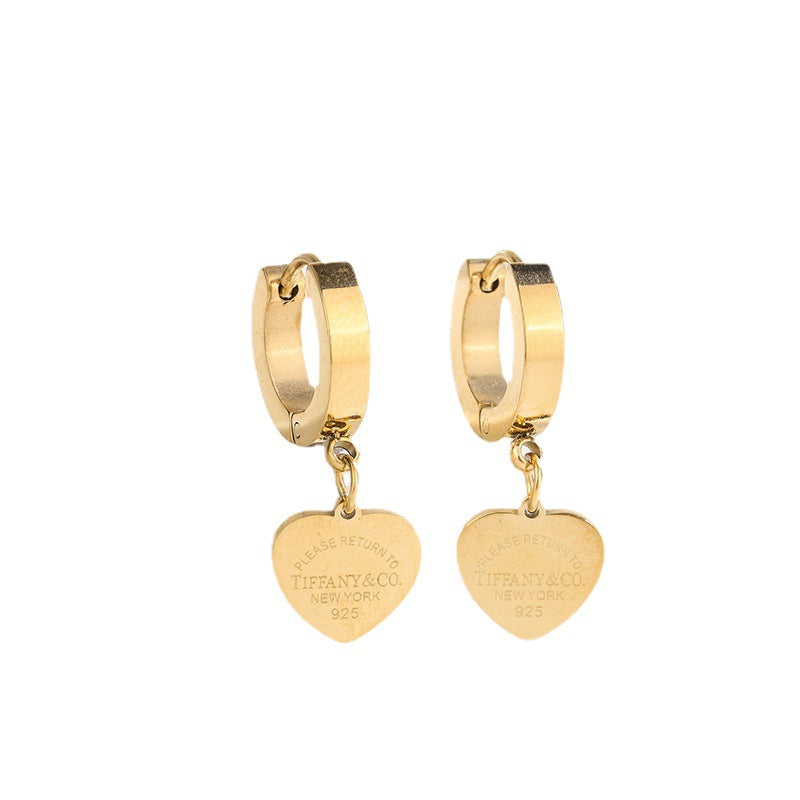 Vintage Gold Plated Titanium Steel Heart Earrings for Women