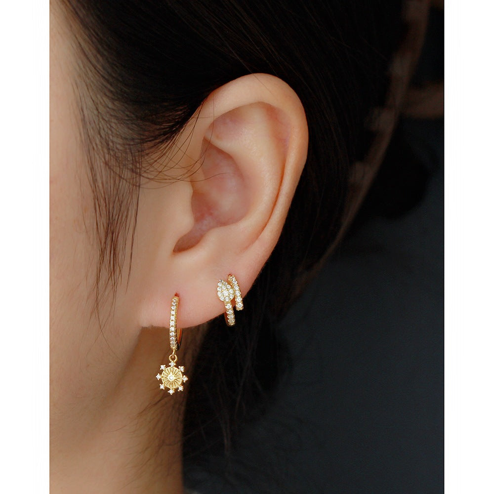 Luxury Streetwear 925 Sterling Silver Geometric Star Inlaid Cubic Zirconia Earrings