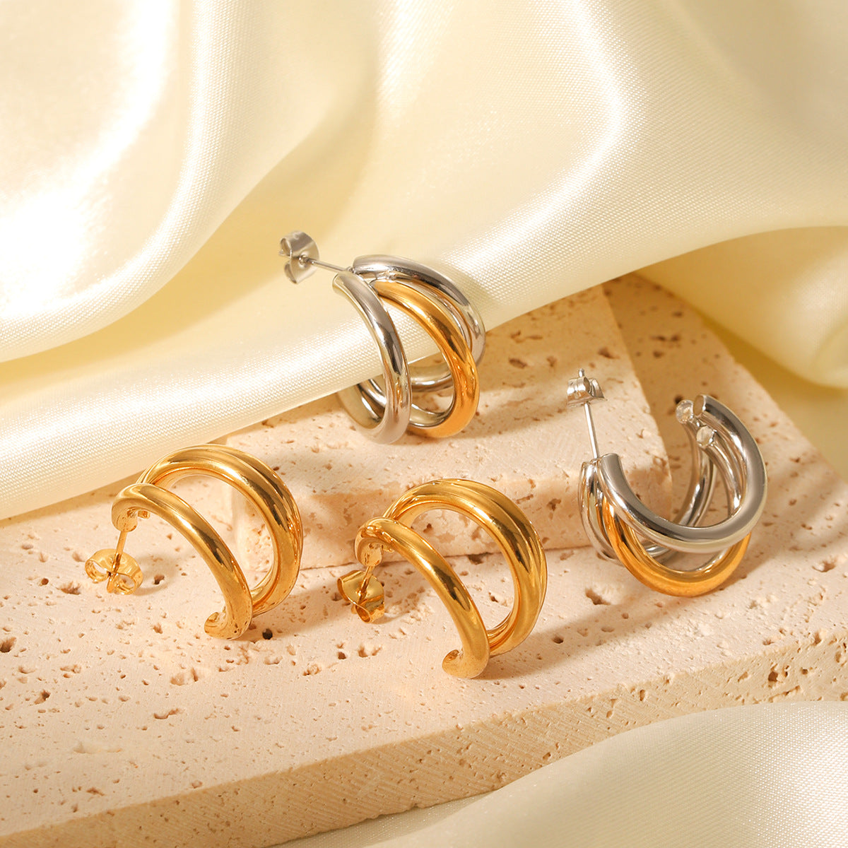 Minimalist Geometric Stainless Steel Earrings for Women with Gold and Silver Plated Finish