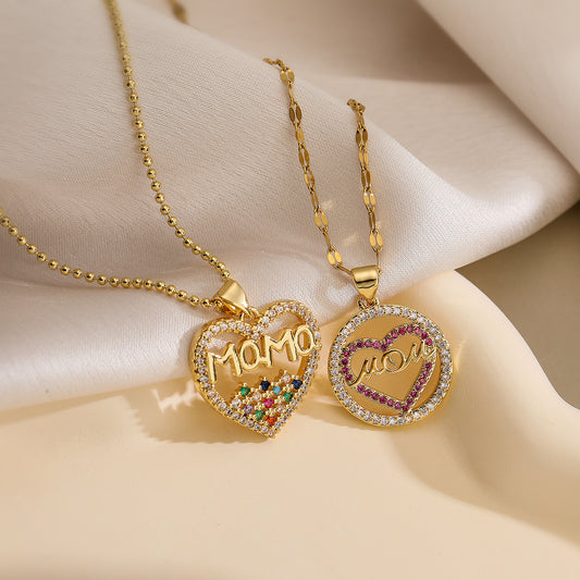 Minimalist Heart-Shaped Copper Pendant Necklace with 18K Gold Plating and Zircon Accents for Women