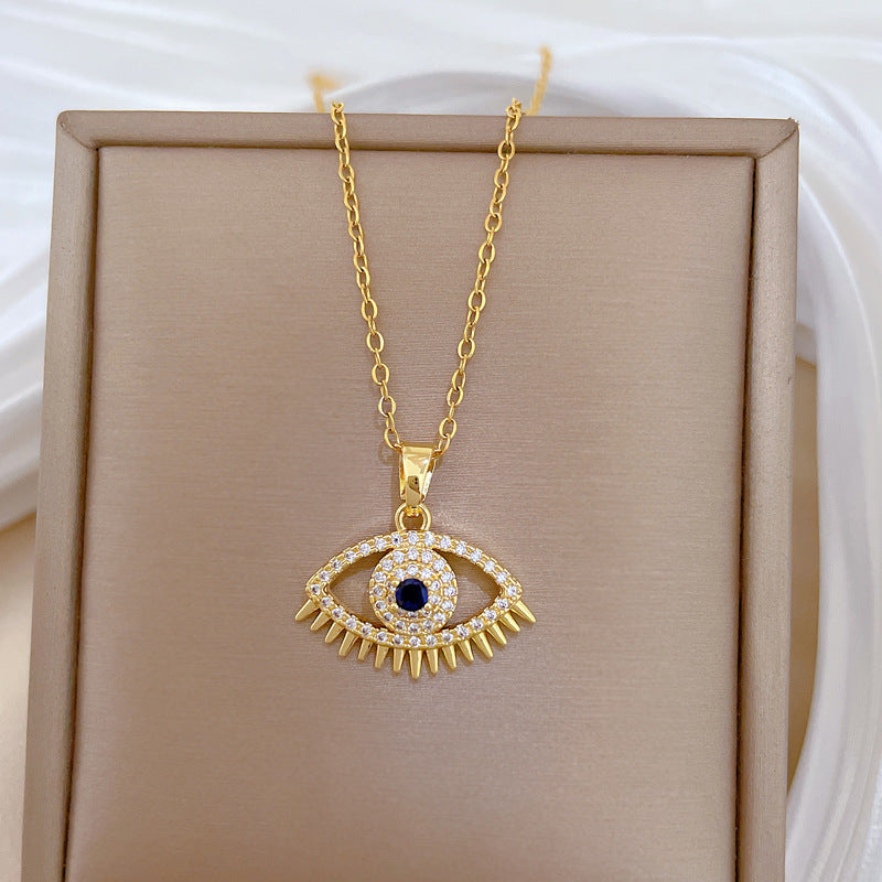 Sweet Geometric Moon Rhinestone Pendant Titanium Steel Necklace for Unisex