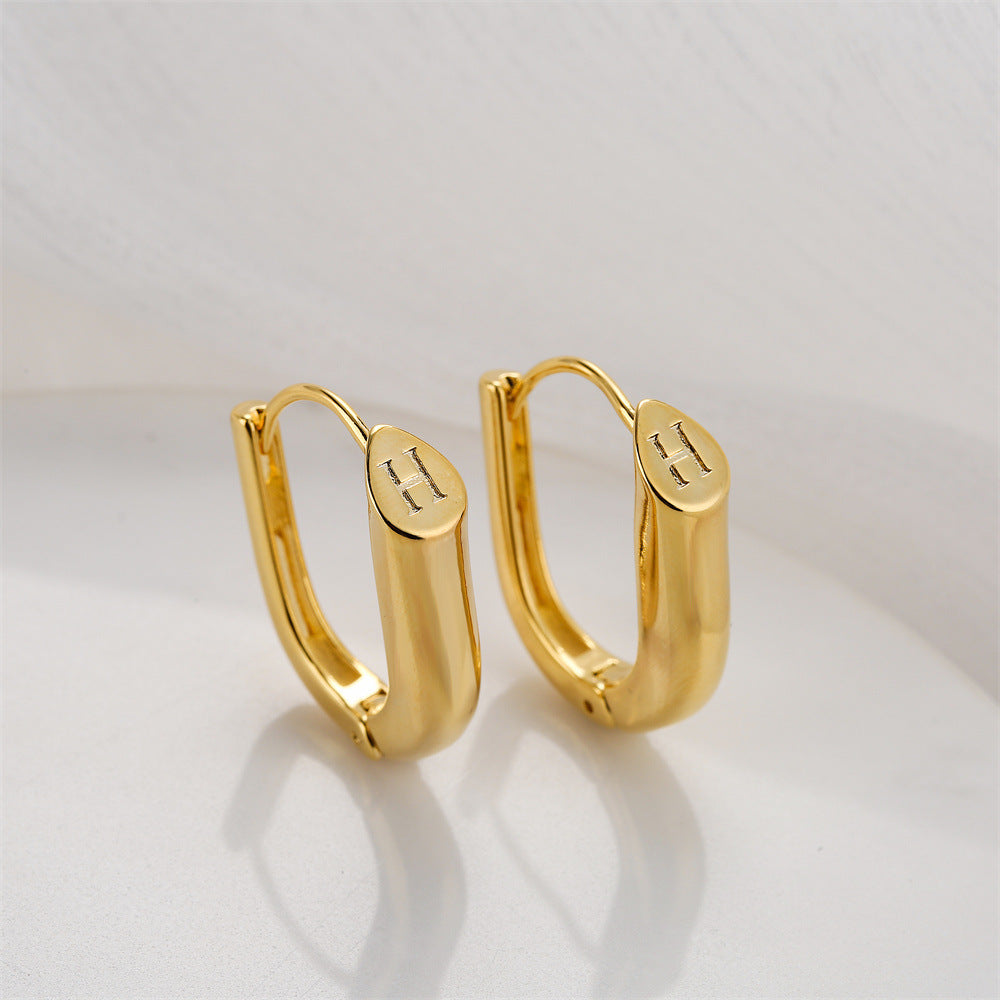 14K Gold Plated Geometric U-Shaped Brass Earrings with 925 Sterling Silver Posts for Women